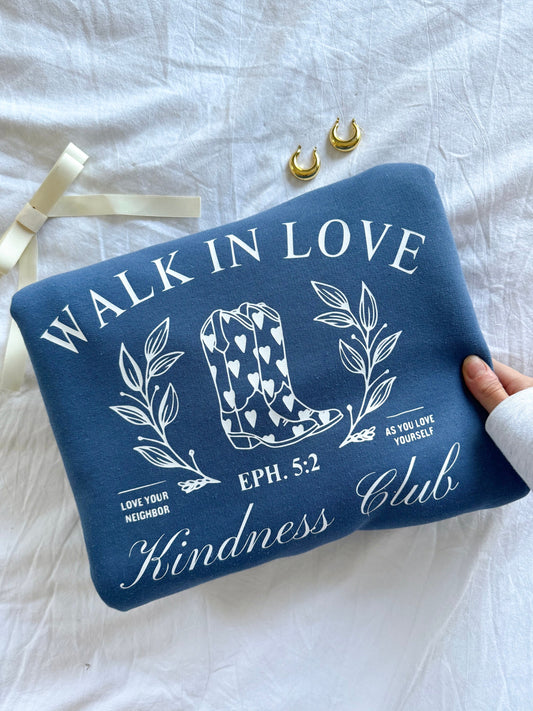 Walk in Love Kindness Club Crewneck | Christian Sweatshirt | Bible Verse Pullover | Trendy Faith Apparel | Aesthetic Christian Clothing