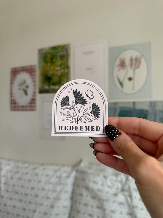Redeemed Sticker | Christian Bible Verse Vinyl | Faith Sticker | Aesthetic Christian Sticker | Inspirational Sticker for Journals & Laptops