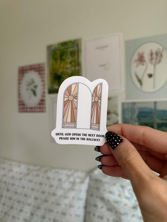 Until God Opens the Next Door Sticker Christian Encouragement Vinyl Sticker Faith Quote Sticker Bible Verse Sticker for Laptop, Journal