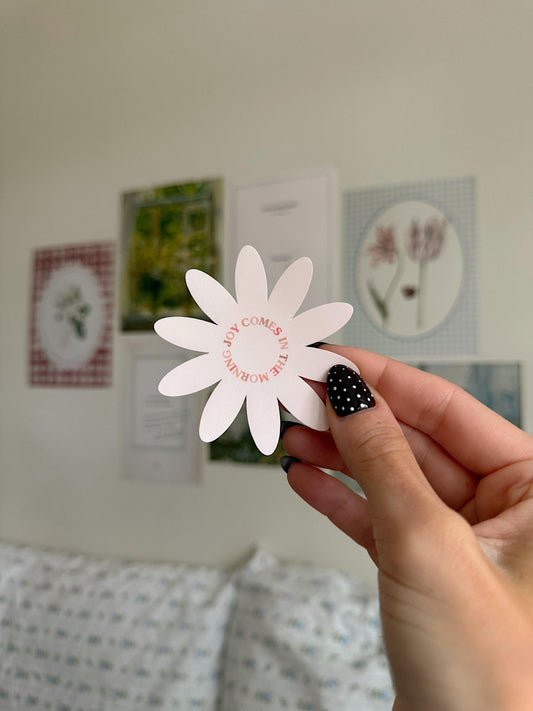 Joy Comes in the Morning Sticker | Christian Bible Verse Vinyl | Faith Quote Sticker | Aesthetic Floral Sticker for Journals & Laptops
