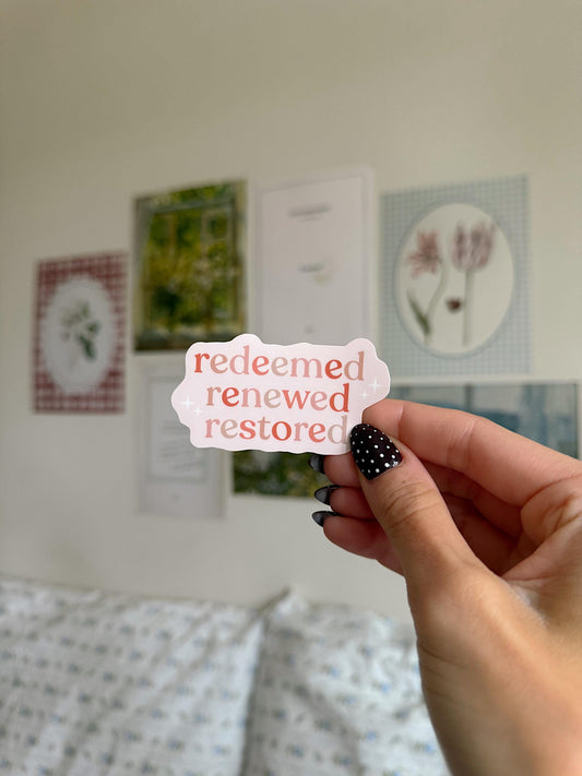 Redeemed Renewed Restored Sticker | Christian Bible Verse Vinyl | Faith Sticker | Aesthetic Christian Sticker | Scripture Sticker
