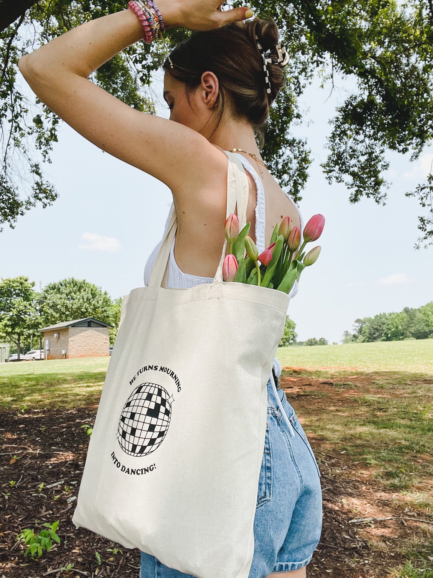 He Turns Mourning Into Dancing Tote Bag | Christian Tote | Bible Verse Tote | Faith Gift for Women | Scripture Canvas Bag | Worship Tote