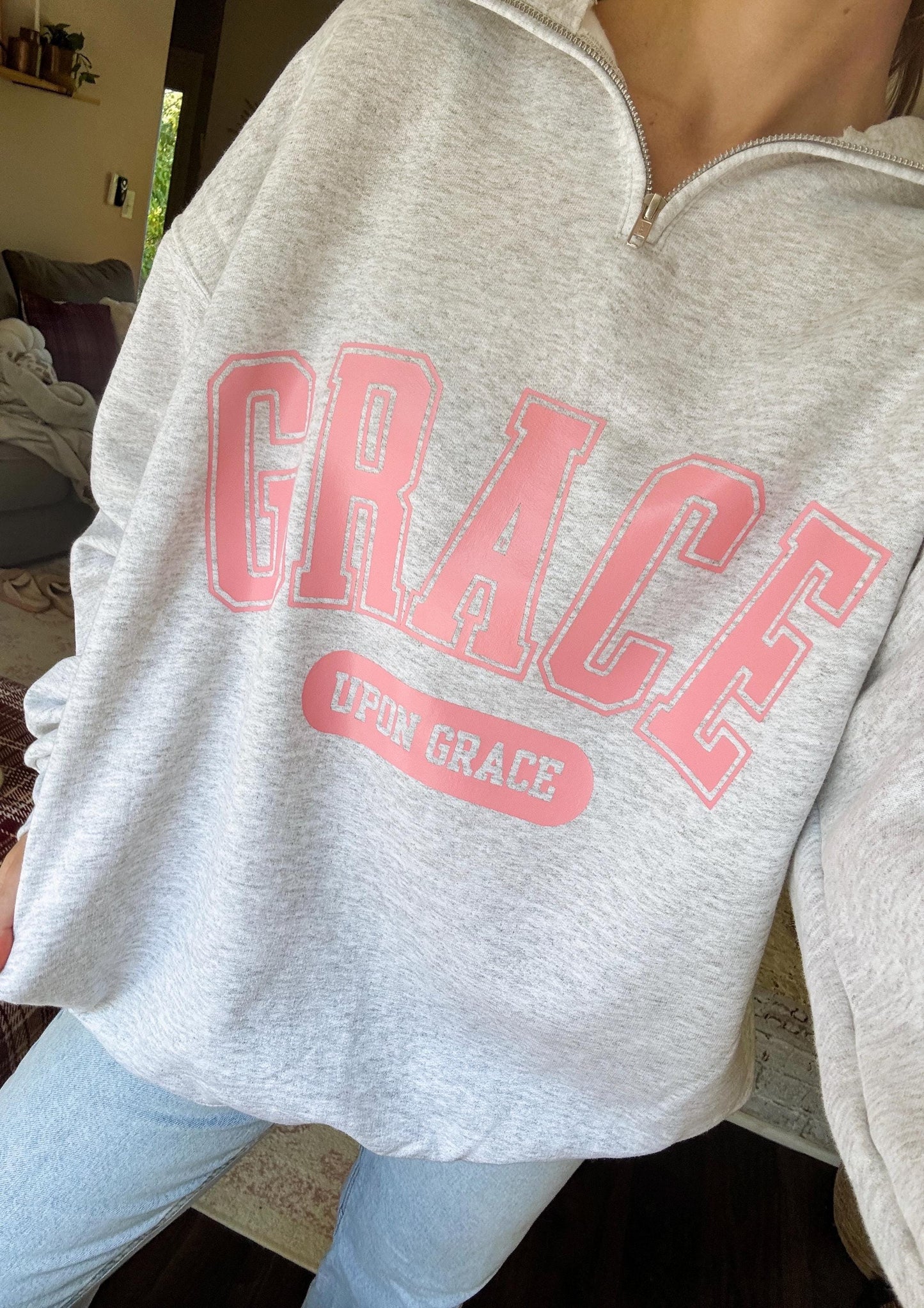 Grace Upon Grace Quarter Zip Crewneck | Christian Sweatshirt, Bible Verse Shirt, Religious Sweatshirt, Trendy Sweatshirt, Faith Crewneck