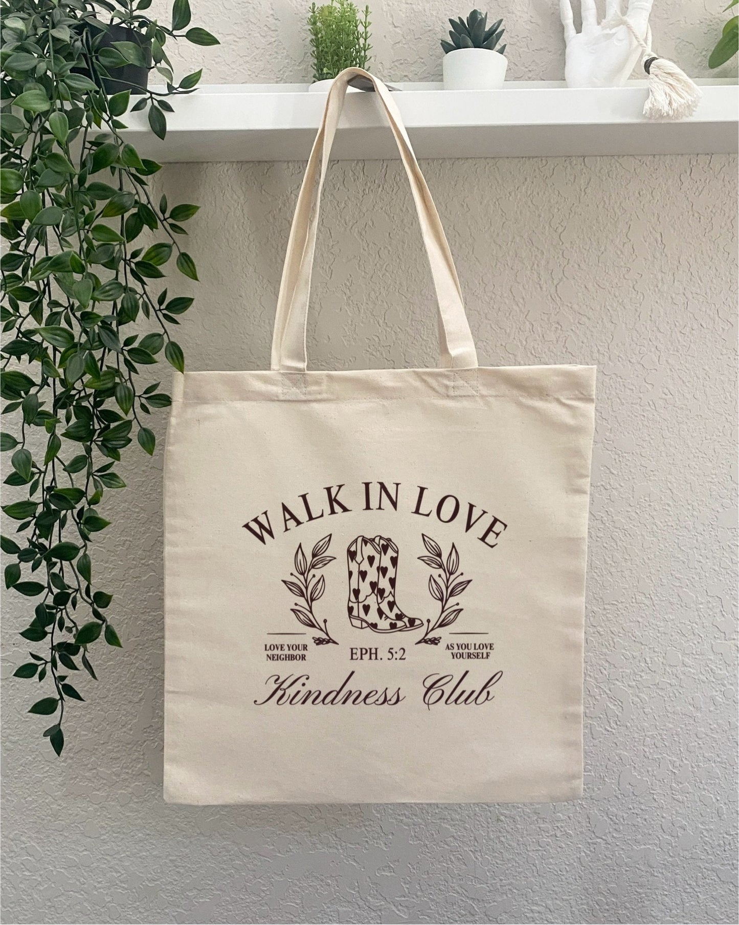 Walk in Love Kindness Club Tote Bag | Christian Tote | Bible Verse Tote | Faith Gift for Women | Scripture Canvas Bag Western Christian Bag
