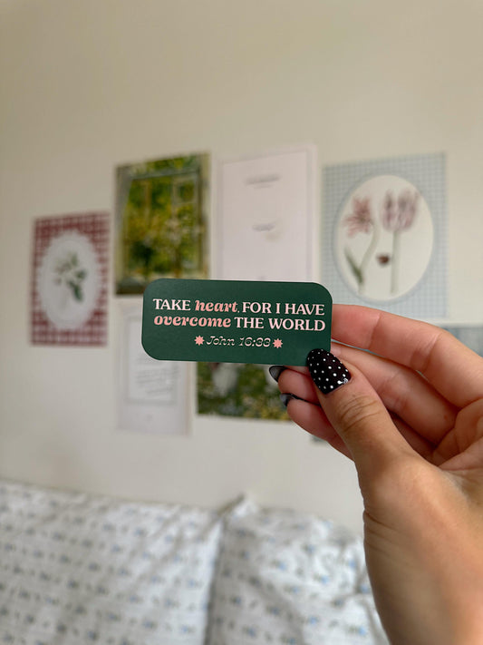 Take Heart For I Have Overcome The World Sticker John 16:33 Christian Bible Verse Vinyl Sticker Faith Encouragement Gifts for Christian Girl