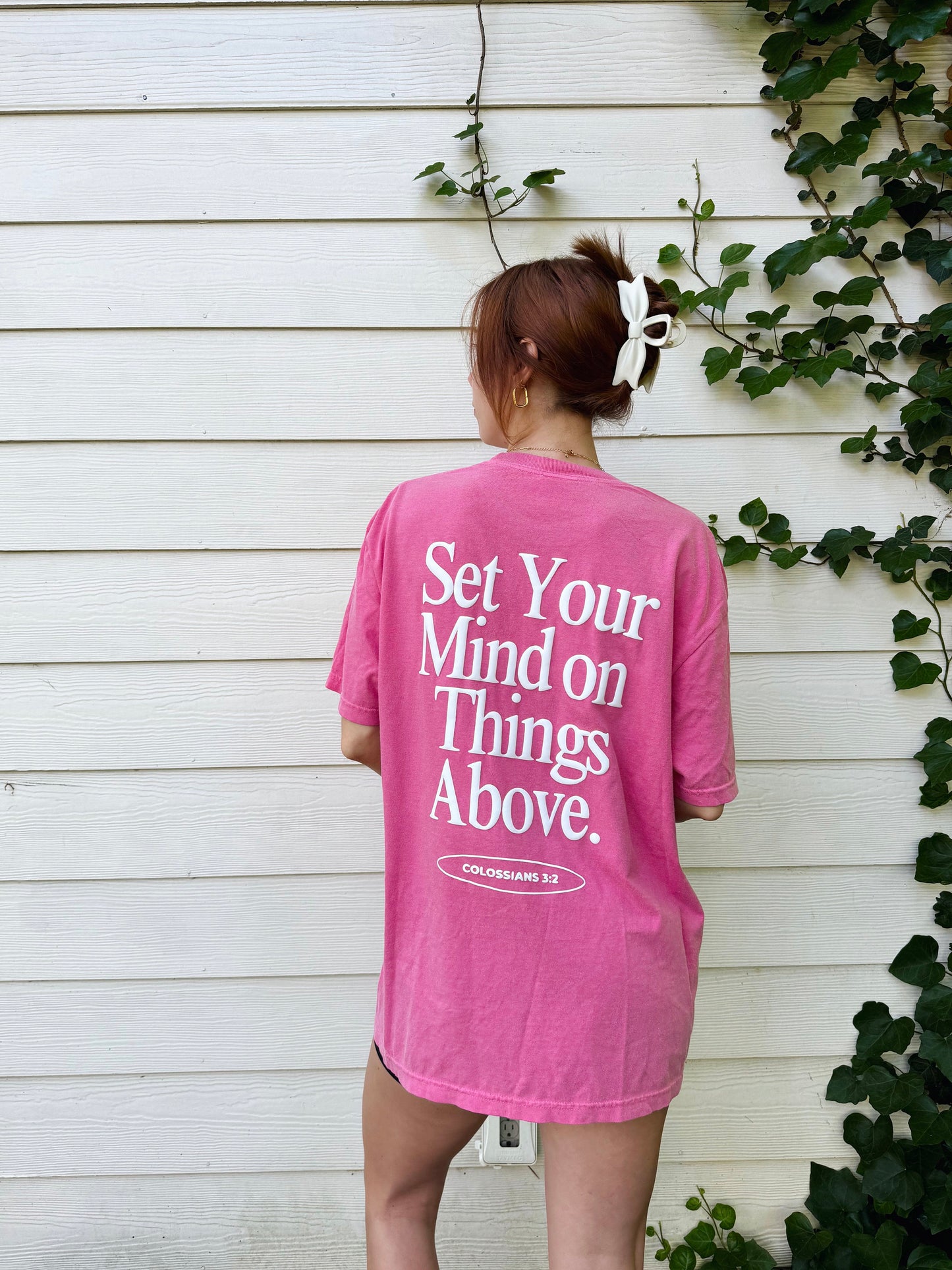 Set Your Mind on Things Above T-Shirt | Christian Comfort Colors Tee | Puff Print Faith Shirt | Bible Verse Tee Aesthetic Christian Apparel