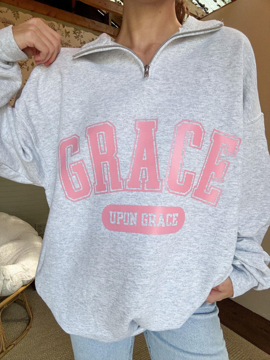 Grace Upon Grace Quarter Zip Crewneck | Christian Sweatshirt, Bible Verse Shirt, Religious Sweatshirt, Trendy Sweatshirt, Faith Crewneck