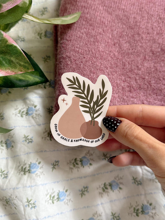 Grow in Grace Sticker | Christian Vinyl Bible Verse Faith Aesthetic Sticker Plant Sticker Gifts for Christian Girls Laptop Vinyl Decal