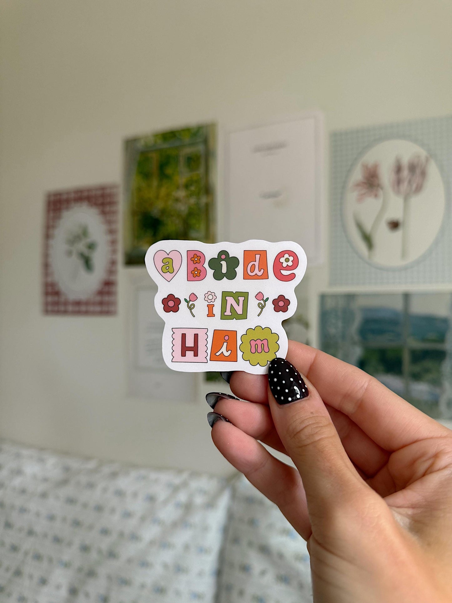 Abide in Him Christian Sticker | Bible Verse Sticker | Faith Vinyl Sticker | Aesthetic Christian Gift | Encouraging Scripture Sticker