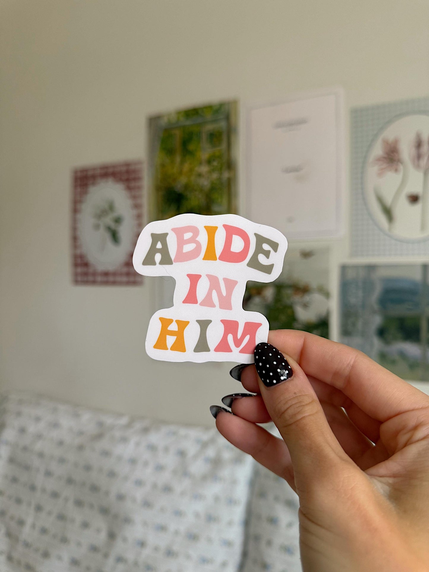 Abide in Him Sticker | Christian Vinyl Sticker Faith Quote Pastel Aesthetic Jesus Sticker for Laptop Water Bottle Gift Christian Gifts