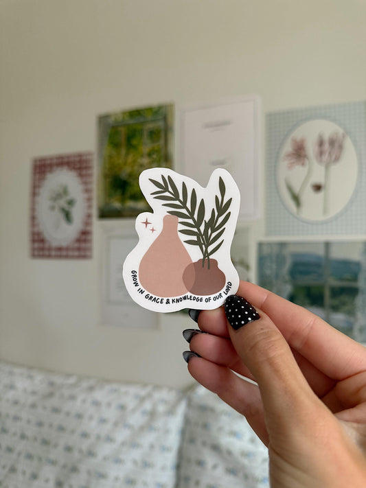 Grow in Grace Sticker | Christian Vinyl Bible Verse Faith Aesthetic Sticker Plant Sticker Gifts for Christian Girls Laptop Vinyl Decal