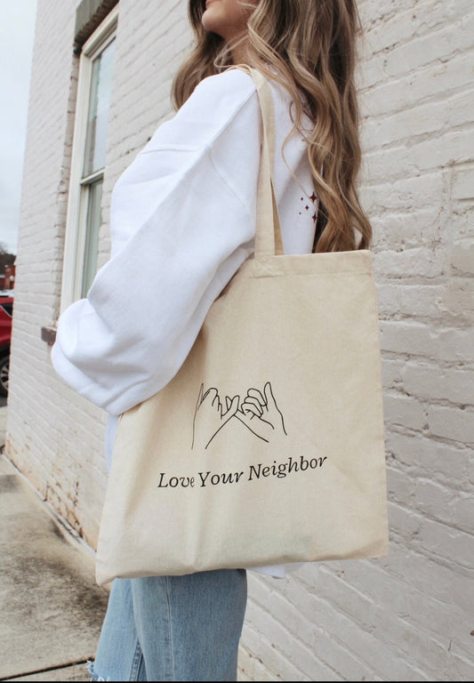 Love Your Neighbor Tote Bag | Christian Canvas Tote | Bible Verse Tote | Faith Gift for Women | Minimal Scripture Bag | Reusable Church Tote