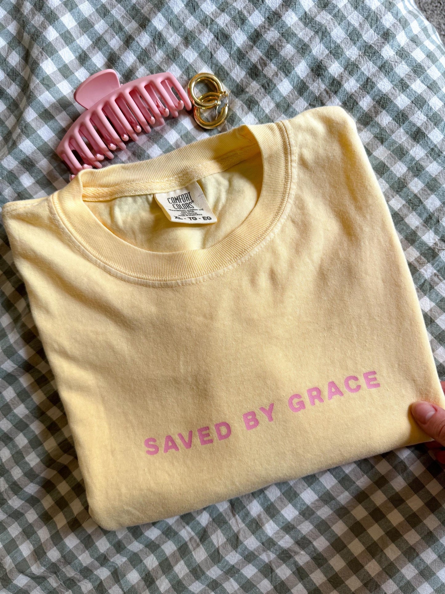 Saved By Grace Shirt | Christian Graphic Tee | Bible Verse T-Shirt | Trendy Faith Apparel | Aesthetic Christian Gift for Women