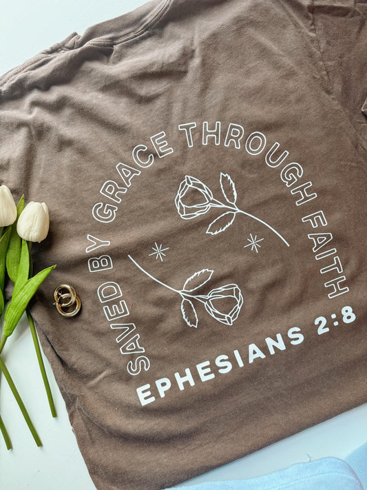 Saved By Grace Shirt | Christian Graphic Tee | Bible Verse T-Shirt | Trendy Faith Apparel | Aesthetic Christian Gift for Women