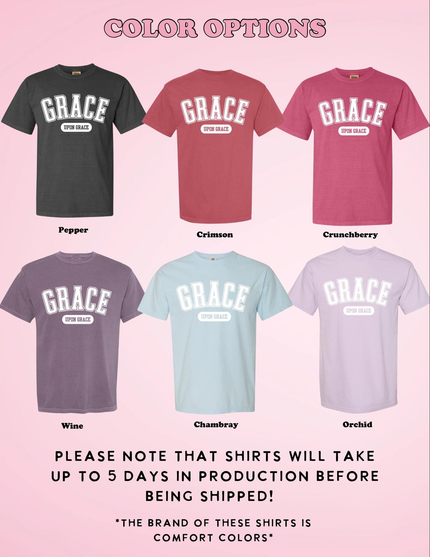 Grace Upon Grace T-Shirt | Christian Comfort Colors Tee | Varsity Letter Faith Shirt | Trendy Bible Verse Tee | Aesthetic Christian Apparel