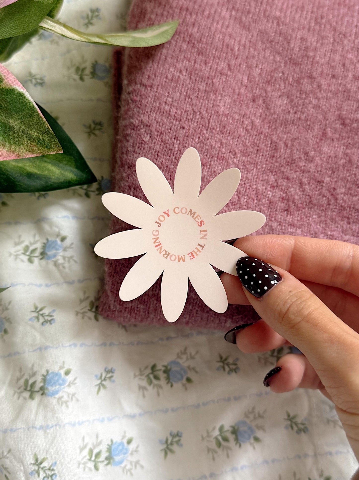 Joy Comes in the Morning Sticker | Christian Bible Verse Vinyl | Faith Quote Sticker | Aesthetic Floral Sticker for Journals & Laptops