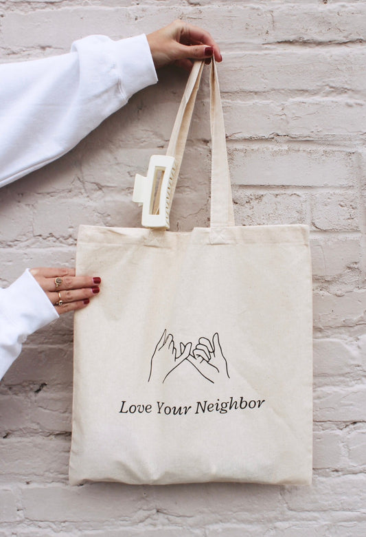 Love Your Neighbor Tote Bag | Christian Canvas Tote | Bible Verse Tote | Faith Gift for Women | Minimal Scripture Bag | Reusable Church Tote
