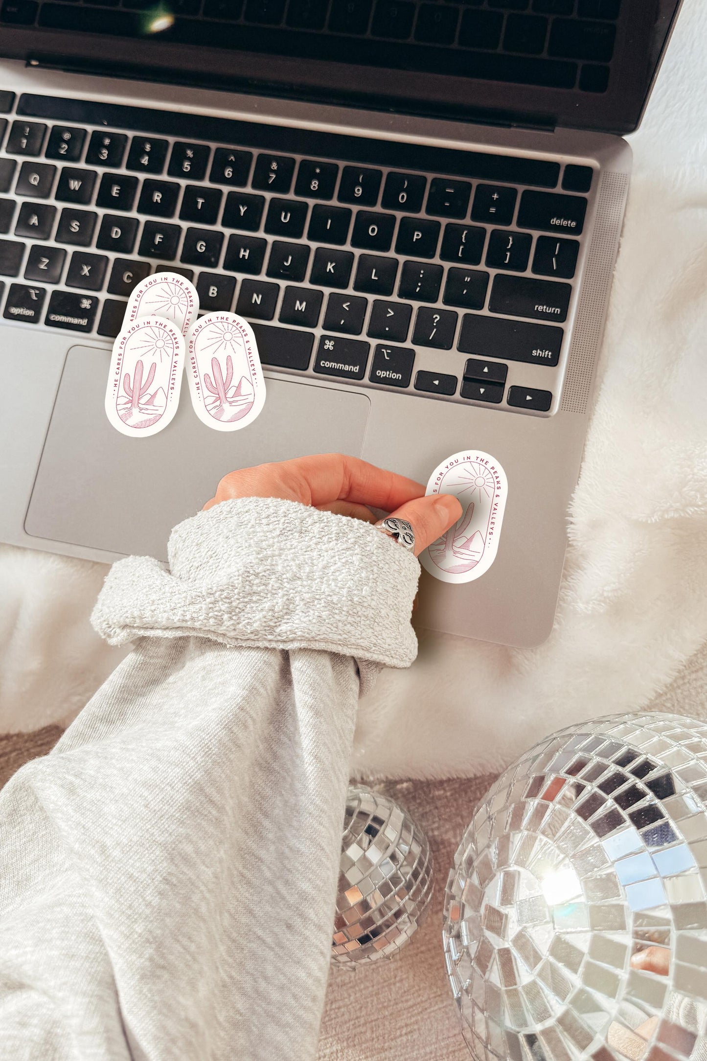 He Cares for You in the Peaks and Valleys Sticker | Trendy Christian Cactus Vinyl Sticker Faith Encouragement Laptop Journal Gifts for Girls