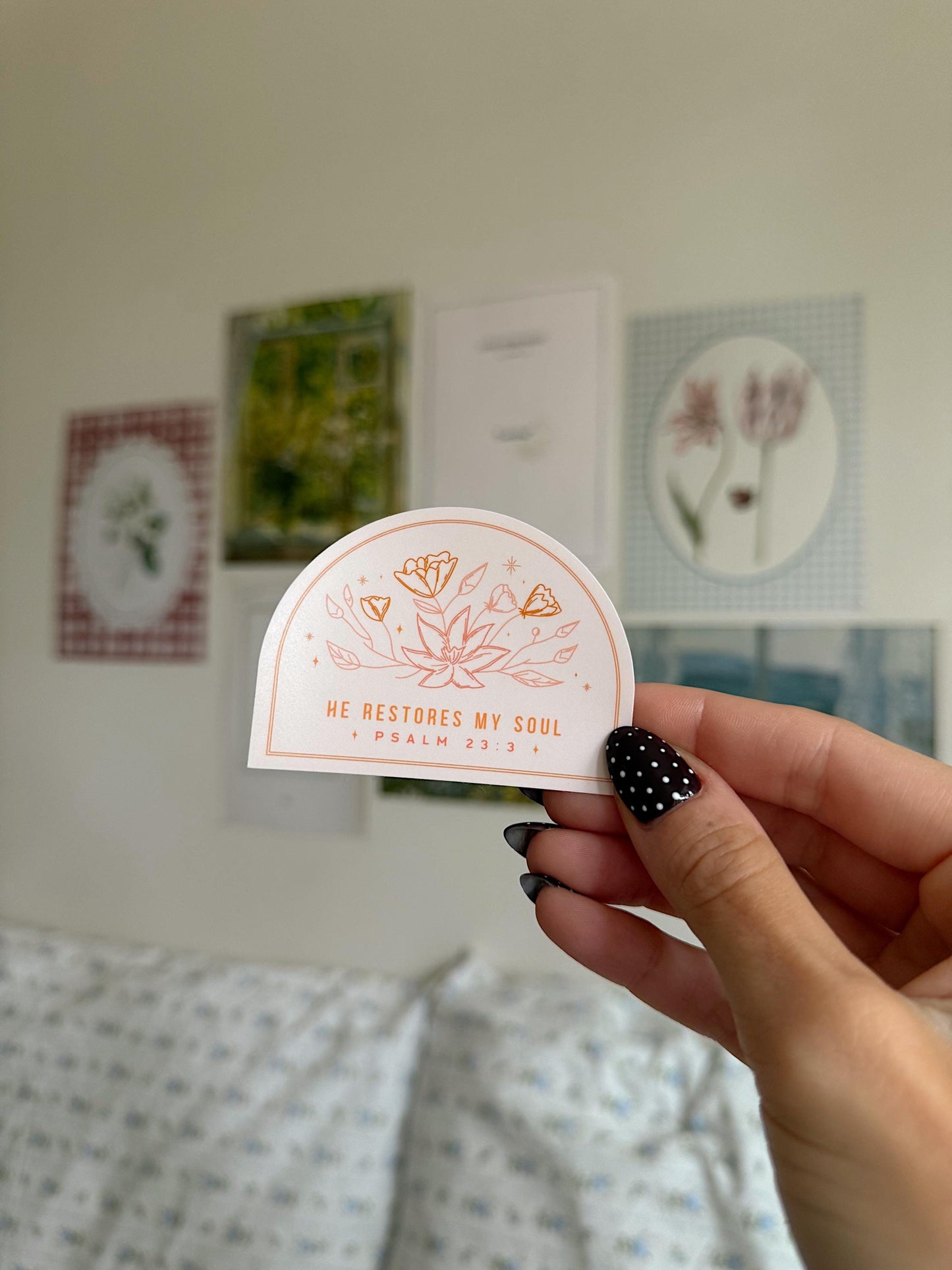 He Restores My Soul Sticker | Psalm 23:3 Trendy Christian Floral Vinyl Sticker Bible Verse Faith Sticker Laptop Journal Water Bottle