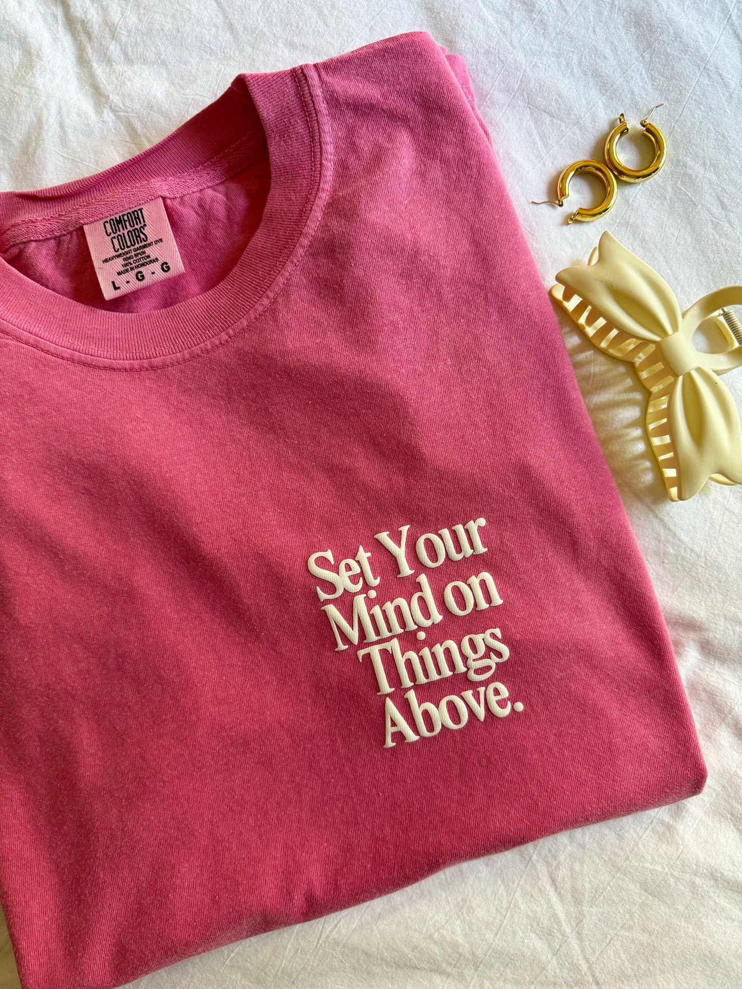Set Your Mind on Things Above T-Shirt | Christian Comfort Colors Tee | Puff Print Faith Shirt | Bible Verse Tee Aesthetic Christian Apparel