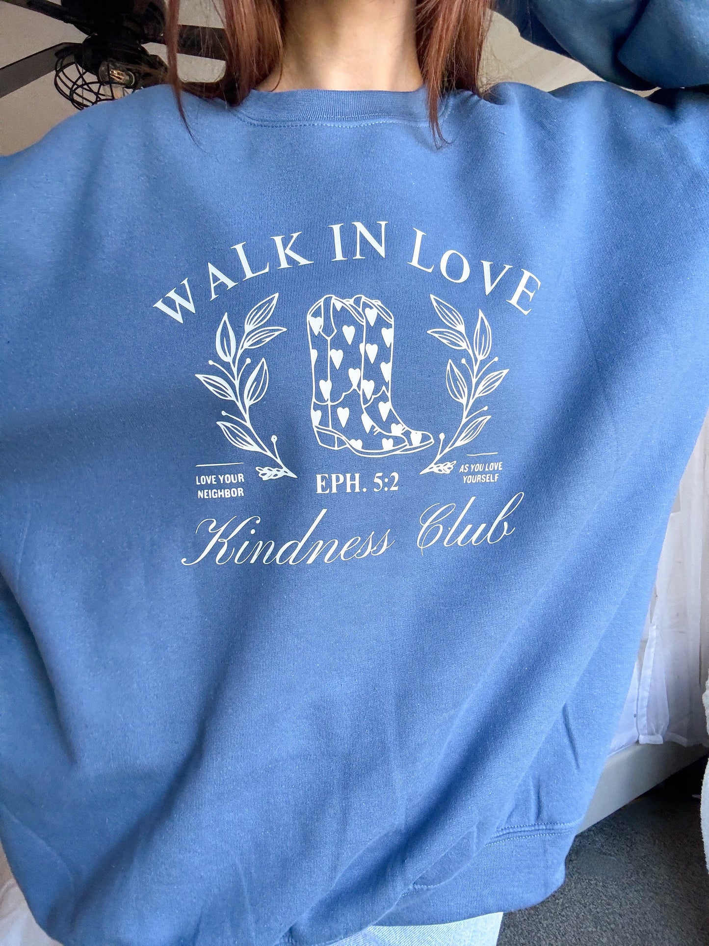Walk in Love Kindness Club Crewneck | Christian Sweatshirt | Bible Verse Pullover | Trendy Faith Apparel | Aesthetic Christian Clothing
