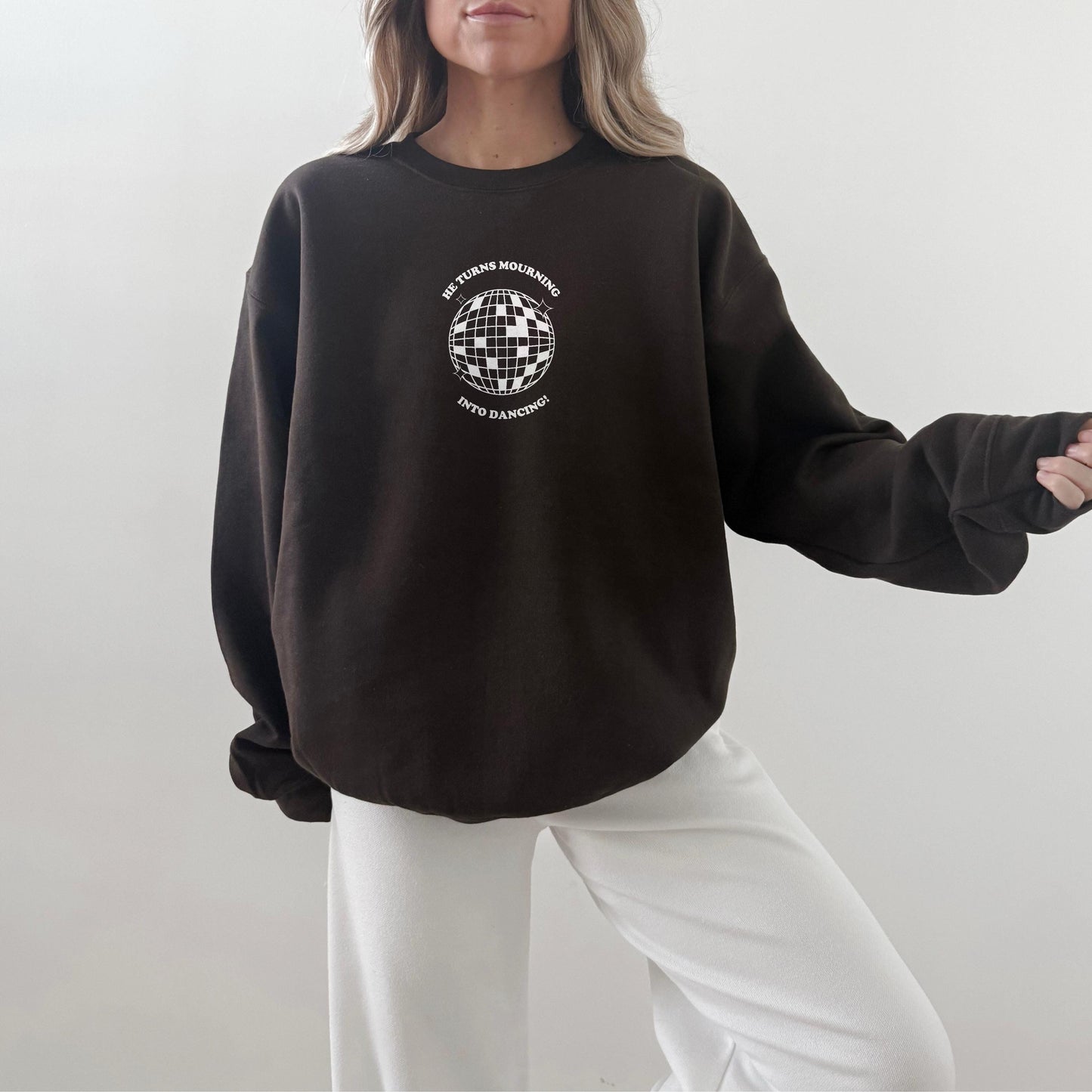 He Turns Mourning to Dancing Crewneck | Christian Sweatshirt | Bible Verse Pullover | Trendy Faith Apparel | Aesthetic Christian Clothing