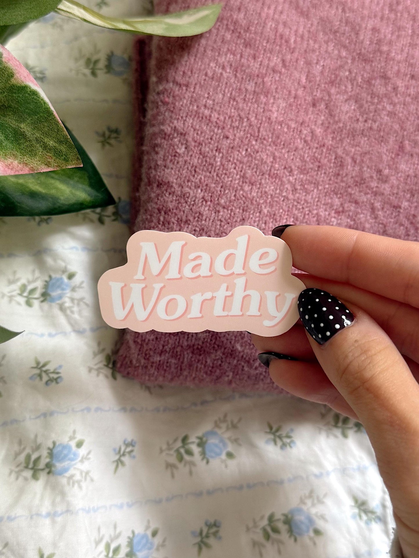 Made Worthy Sticker | Christian Vinyl Faith Quote Sticker Encouraging Bible Verse Reminder Pastel Aesthetic Gifts for Christian Girls Laptop