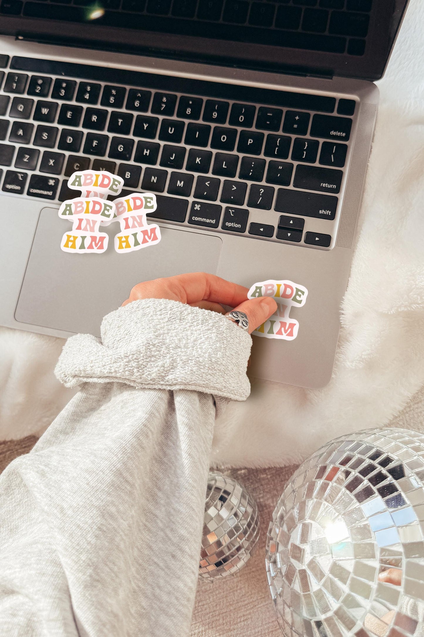 Abide in Him Sticker | Christian Vinyl Sticker Faith Quote Pastel Aesthetic Jesus Sticker for Laptop Water Bottle Gift Christian Gifts