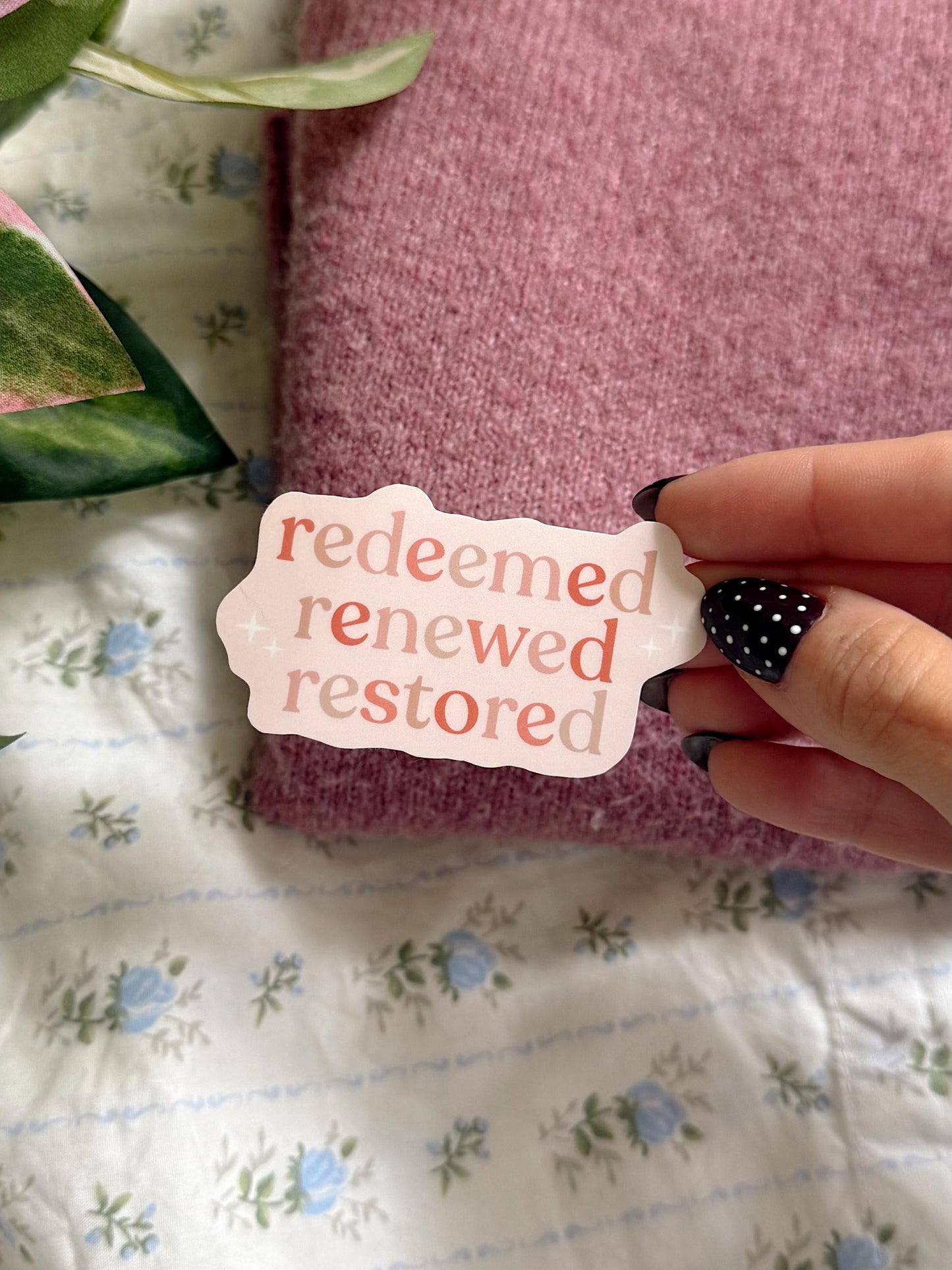 Redeemed Renewed Restored Sticker | Christian Bible Verse Vinyl | Faith Sticker | Aesthetic Christian Sticker | Scripture Sticker