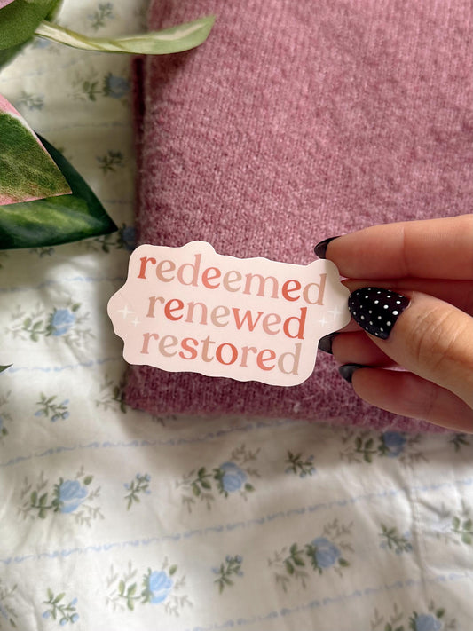 Redeemed Renewed Restored Sticker | Christian Bible Verse Vinyl | Faith Sticker | Aesthetic Christian Sticker | Scripture Sticker