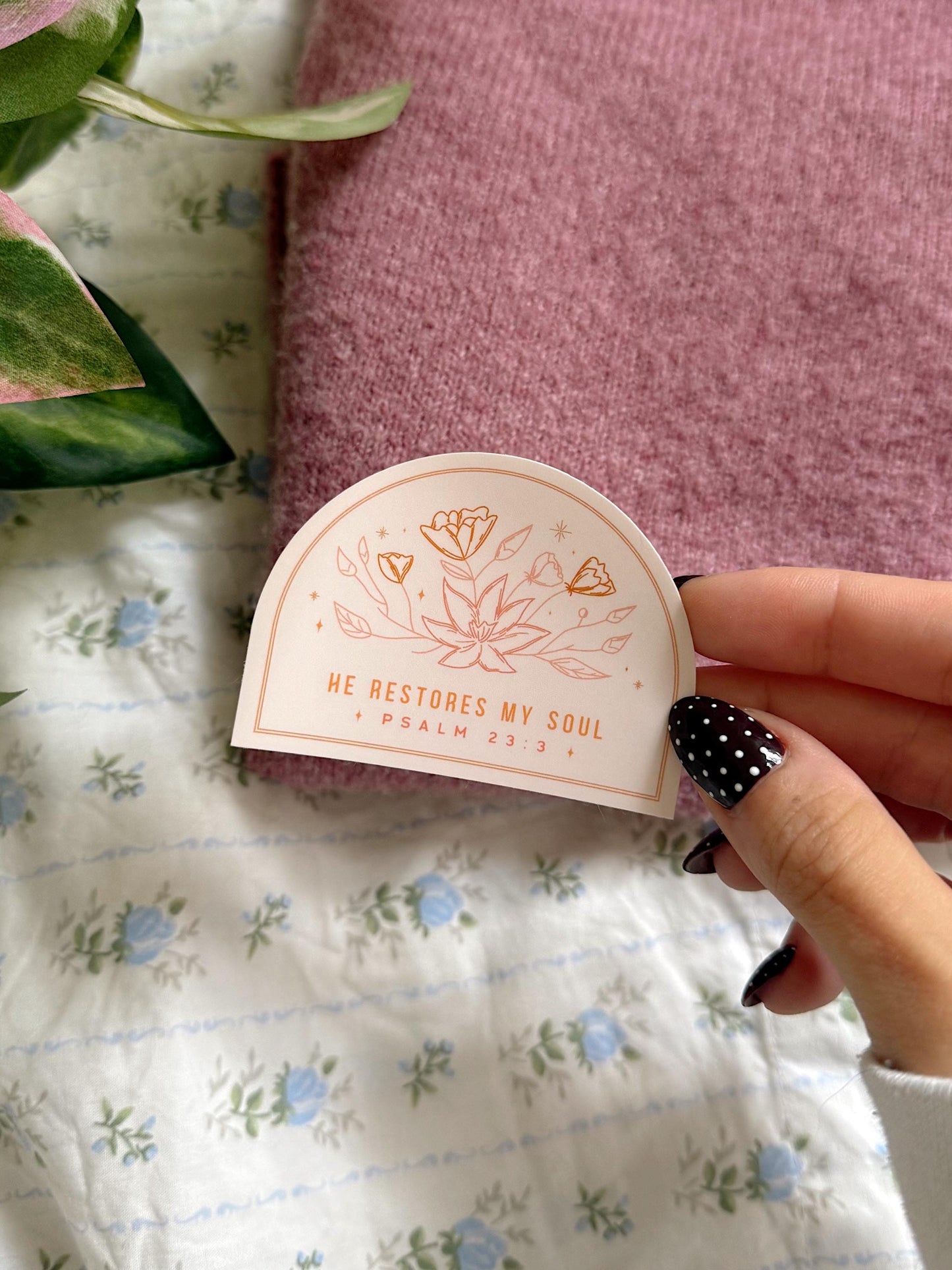 He Restores My Soul Sticker | Psalm 23:3 Trendy Christian Floral Vinyl Sticker Bible Verse Faith Sticker Laptop Journal Water Bottle