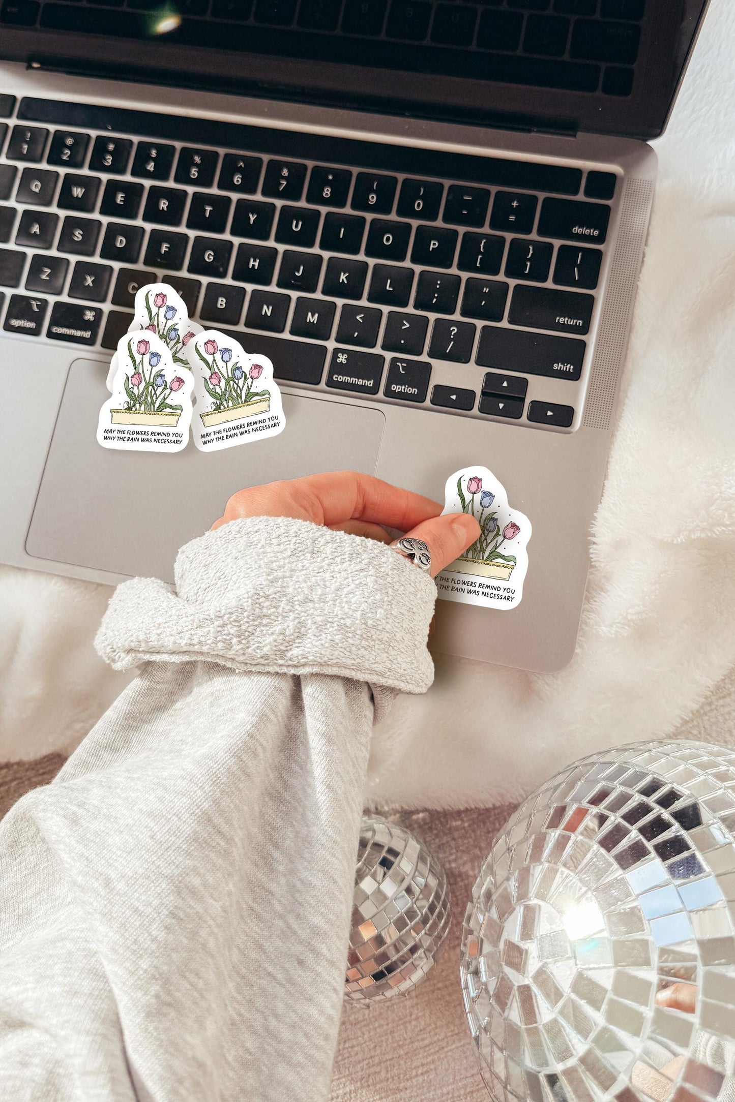 May the Flowers Remind You Sticker | Aesthetic Inspirational Vinyl | Positive Quote Sticker | Trendy Floral Sticker for Laptops & Journals