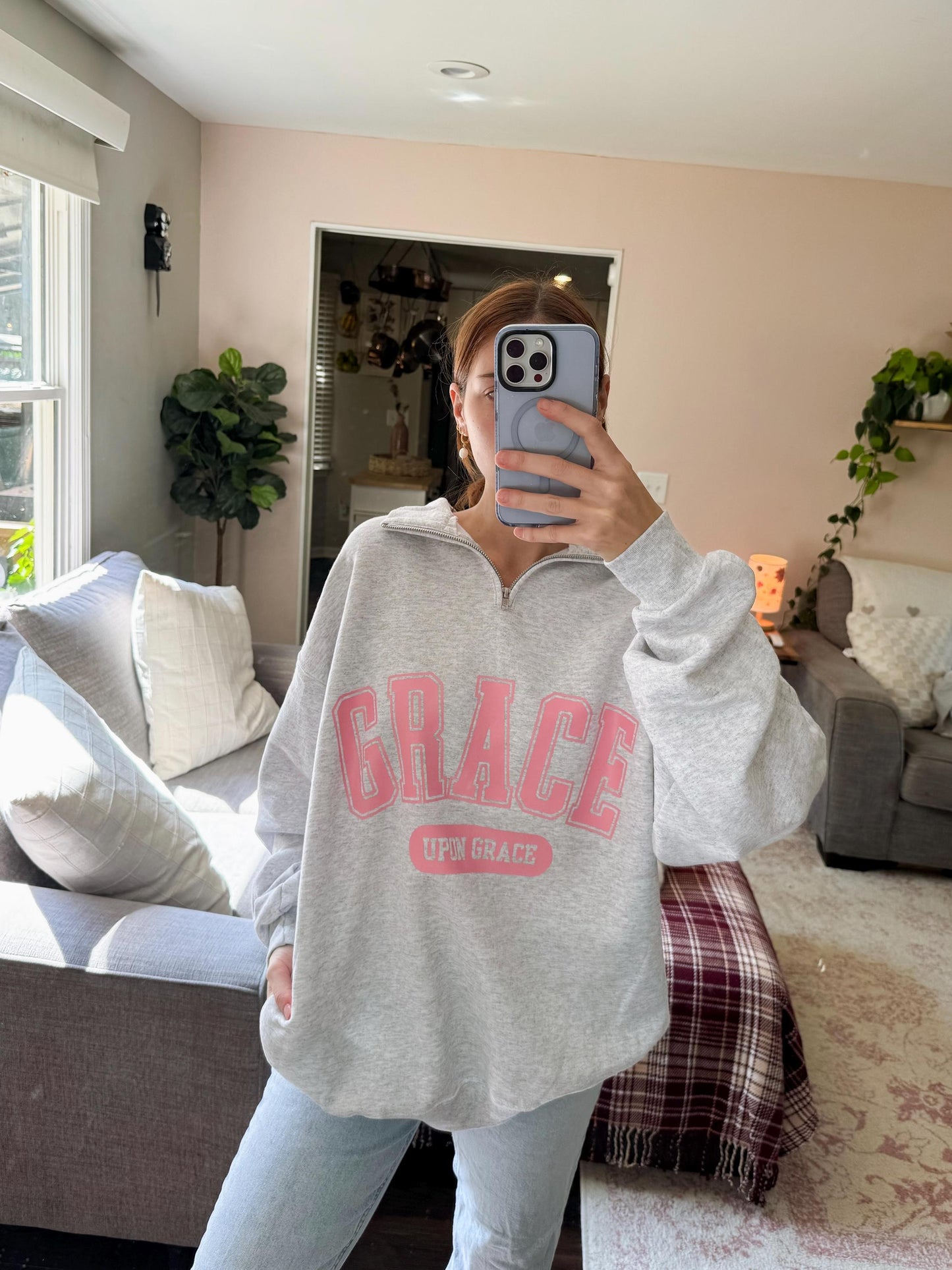 Grace Upon Grace Quarter Zip Crewneck | Christian Sweatshirt, Bible Verse Shirt, Religious Sweatshirt, Trendy Sweatshirt, Faith Crewneck