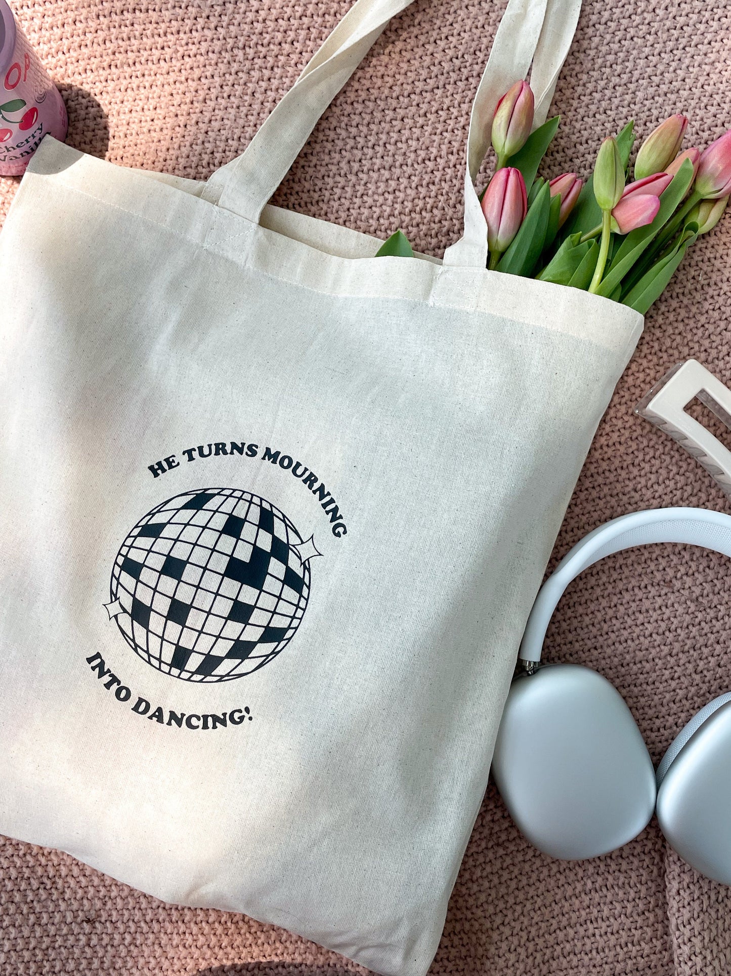 He Turns Mourning Into Dancing Tote Bag | Christian Tote | Bible Verse Tote | Faith Gift for Women | Scripture Canvas Bag | Worship Tote