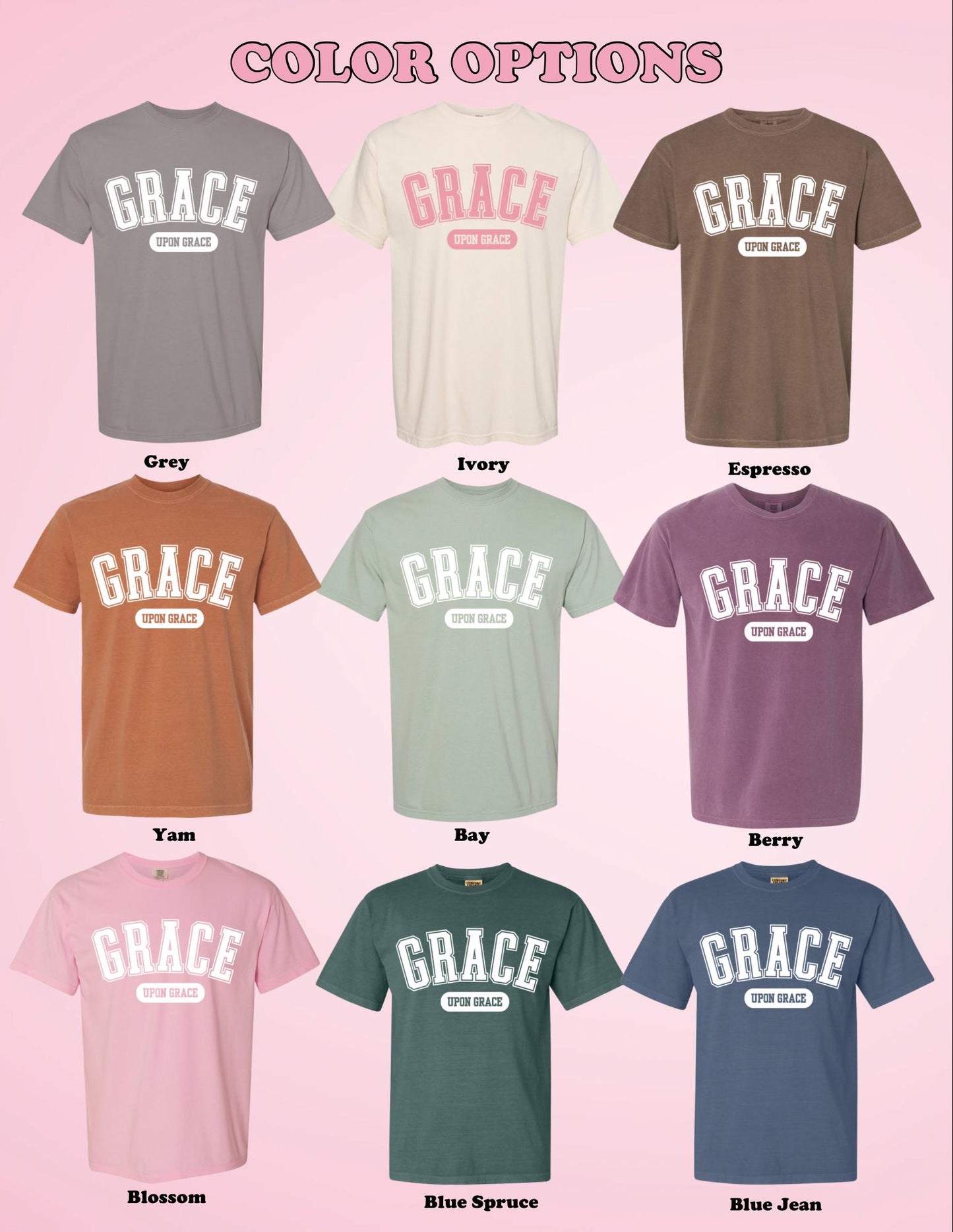 Grace Upon Grace T-Shirt | Christian Comfort Colors Tee | Varsity Letter Faith Shirt | Trendy Bible Verse Tee | Aesthetic Christian Apparel