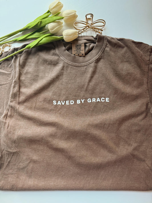 Saved By Grace Shirt | Christian Graphic Tee | Bible Verse T-Shirt | Trendy Faith Apparel | Aesthetic Christian Gift for Women