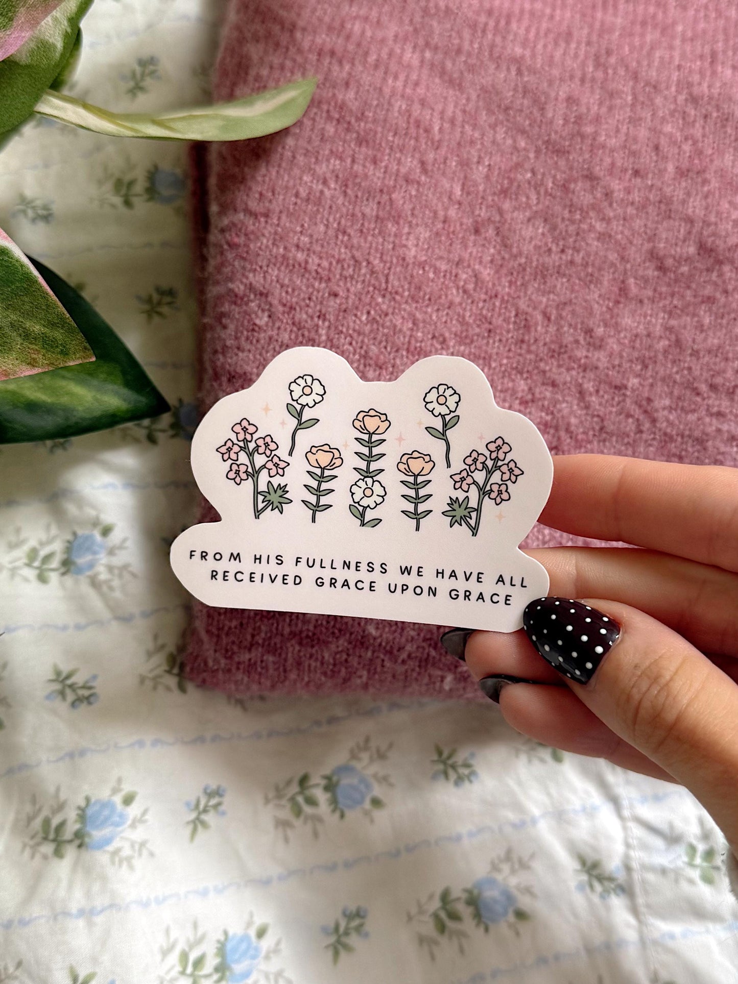 Grace Upon Grace Sticker Christian Sticker Bible Verse Sticker Faith Sticker Floral Scripture Decal Sticker for Journals Water Bottles