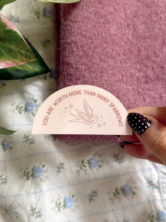 You Are Worth More Than Sparrows Sticker | Christian Bible Verse Vinyl | Faith Sticker | Aesthetic Christian Sticker for Journals & Laptops