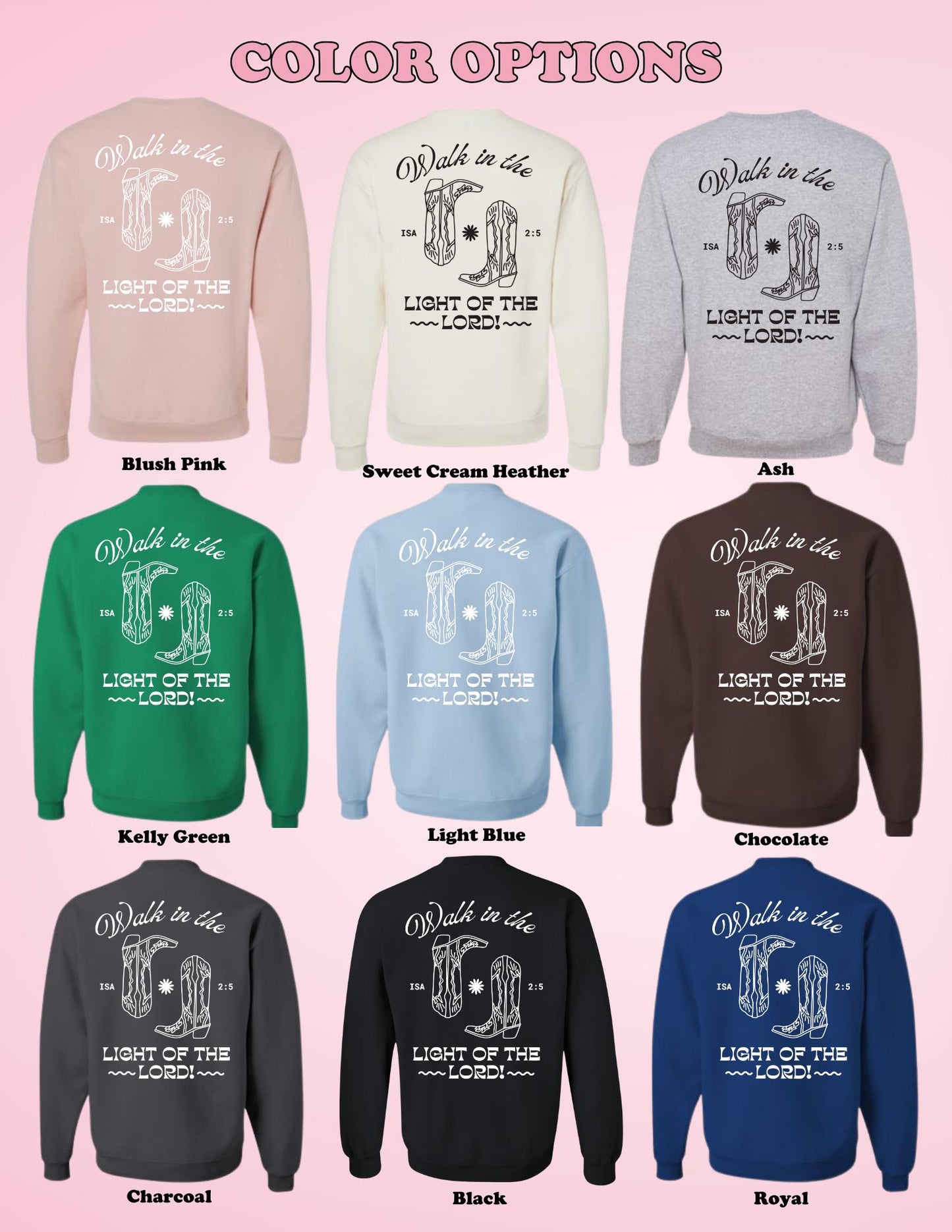 Walk in the Light of the Lord Crewneck | Christian Sweatshirt | Bible Verse Pullover | Trendy Faith Apparel | Aesthetic Christian Clothing