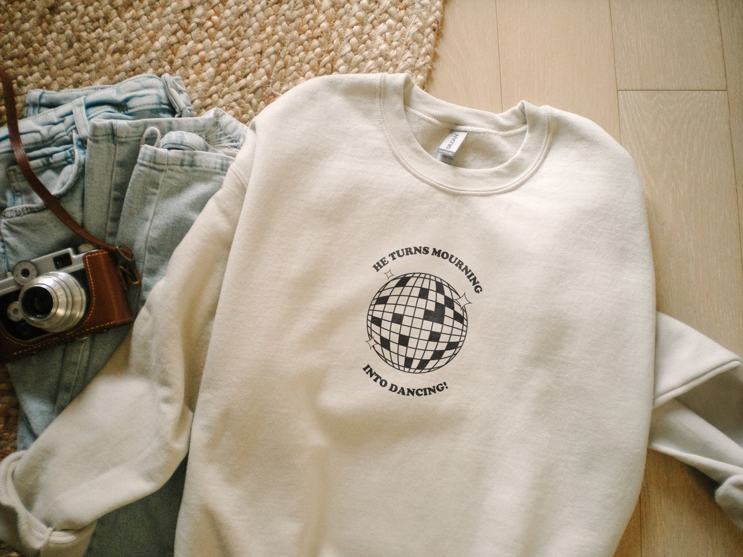 He Turns Mourning to Dancing Crewneck | Christian Sweatshirt | Bible Verse Pullover | Trendy Faith Apparel | Aesthetic Christian Clothing