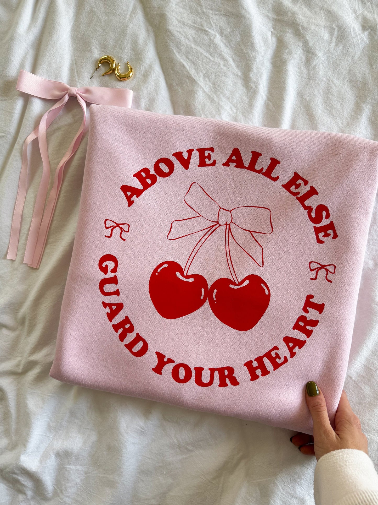 Above All Else Guard Your Heart Crewneck | Christian Sweatshirt | Bible Verse Pullover | Trendy Faith Apparel | Aesthetic Christian Clothing