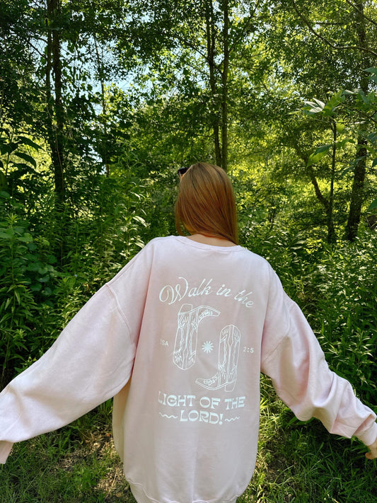 Walk in the Light of the Lord Crewneck | Christian Sweatshirt | Bible Verse Pullover | Trendy Faith Apparel | Aesthetic Christian Clothing