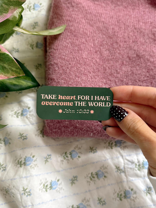 Take Heart For I Have Overcome The World Sticker John 16:33 Christian Bible Verse Vinyl Sticker Faith Encouragement Gifts for Christian Girl