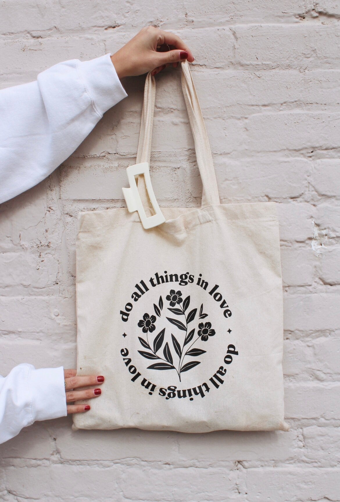 Do All Things in Love Tote Bag | Christian Tote | Bible Verse Tote | Faith Gift for Women | Scripture Canvas Bag | Floral Christian Tote